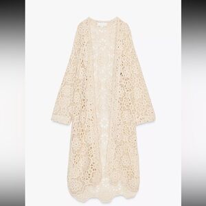 Zara Beige Crochet Long Cardigan